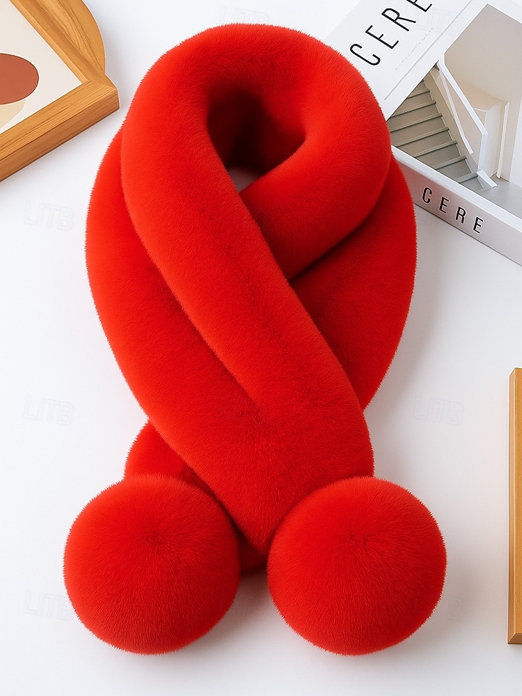 Weihnachtsschal aus Kaninchenfellimitat für Damen mit Bommeln, weiches und kuscheliges Winteraccessoire für Feiertagspartys und als Geschenk 2026 - $11.99 –P4