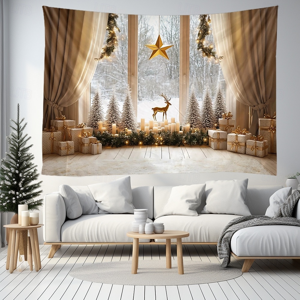 tapeçaria de natal com papai noel, árvore de natal &elfo, decoração de arte para pendurar na parede, decoração para casa, quarto, sala de estar ou escritório de 2026 por $17.99 –P5
