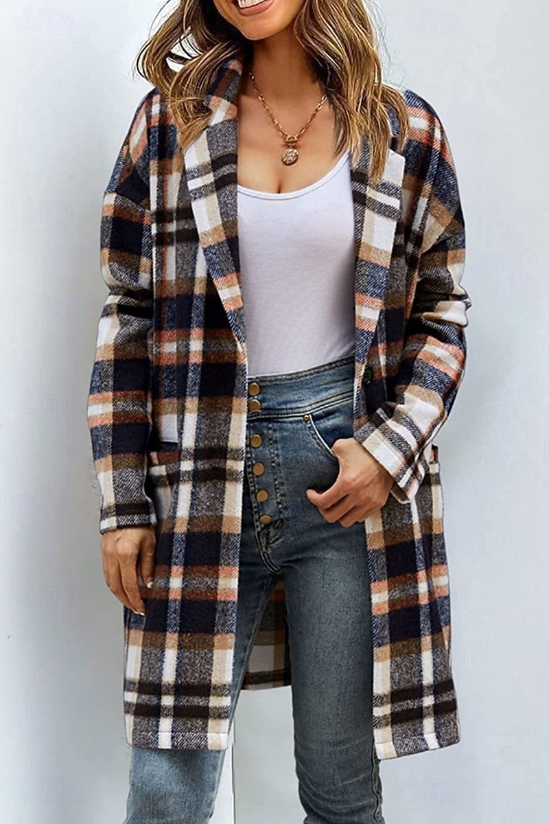 Pentru femei Palton de iarnă Jachete Iarnă Comfortabil Respirabil Buzunar Imprimeu Casual Plisat Vacanță Stradă Casual Purtare Zilnică Cu Un Nasture Lung Răsfrânt Fit regulat Manșon Lung Îmbrăcăminte 2026 - $36.99 –P7