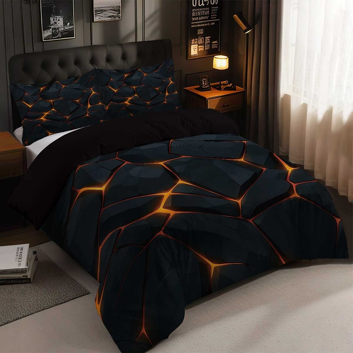Set copripiumino in piuma d'oca con stampa di roccia fluorescente gialla, 3 pezzi, per letto matrimoniale, morbido e corto, con 2 federe – biancheria da letto per camera d'albergo, accogliente & del 2025 a $33.99 –P3