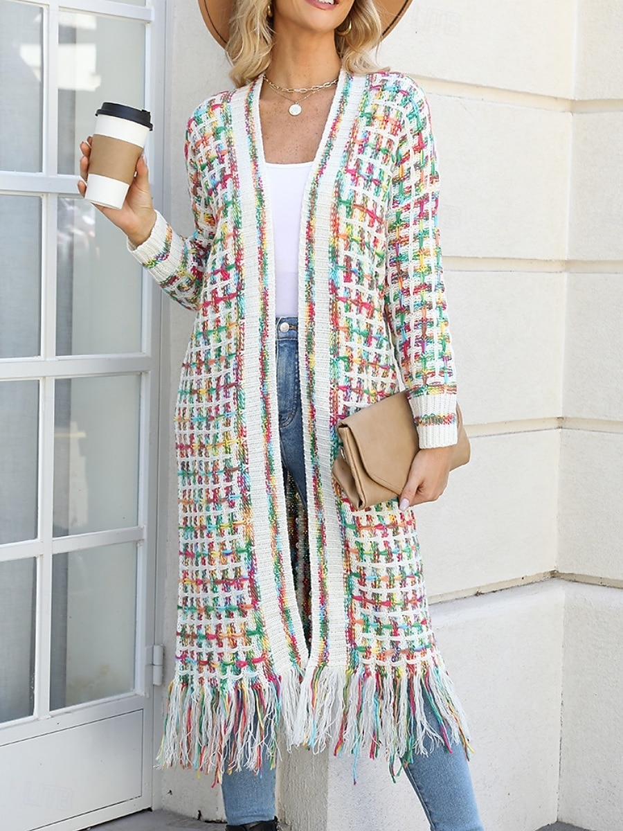 Per donna Felpa Cardigan Elegante Moda Streetwear Plaid A Coste Aperto davanti Nappa Lavorato a maglia Manica Lunga Top lunghi Maglia All'aperto Quotidiano Weekend Nero Giallo Primavera Autunno del 2025 a $55.99 –P9