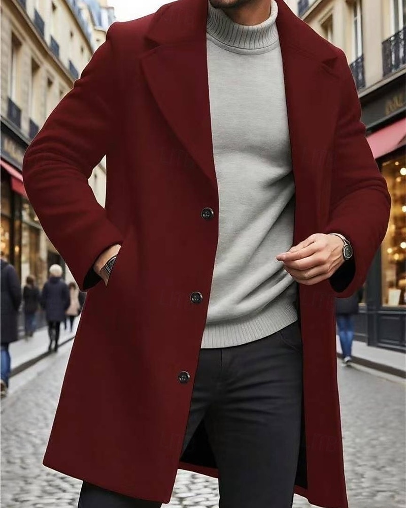 Pánské Kabát Trenčkot Dlouhý trenčkot Dovolená Denní Podzim Zima Polyester Větruvzdorné Zahřívací Svrchní oděvy Oblečení Módní Klasické Bez vzoru Kapsy Klopa Jednořadové sako s jedním knoflíkem 2025 - $36.99 –P12