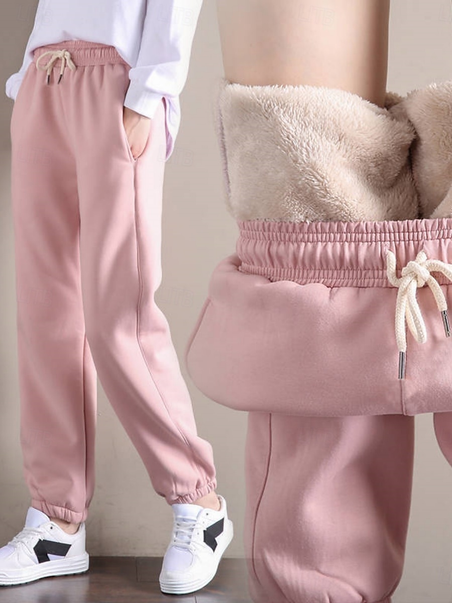 Women's Sweatpants Joggers Fleece Pants Trousers Vacation Fashion Streetwear Full Length High Waist Plain Drawstring Pocket Elastic Waist Warm Soft Comfortable Micro-elastic Outdoor Street Holiday 2026 - $19.99 –P7