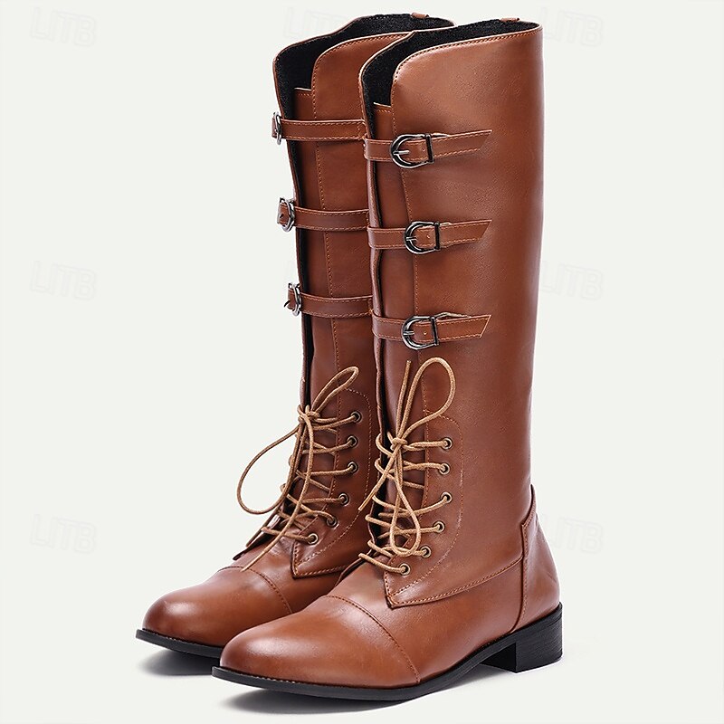 Brown Faux Leather Men's Lace-Up Boots with Buckle Detail – Trendy and Functional Boots for Fall and Winter Adventures 2026 - $59.99 –P6