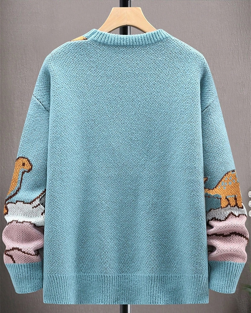 Herre Pullover genser Strikket genser Riflet Strikke Vanlige topper Strikket Dinosaur Crew-hals Mote Grunnleggende Feriereise Dagligdagstøy Klær Høst Vinter Lyseblå S M L 2026 - $36.99 –P7