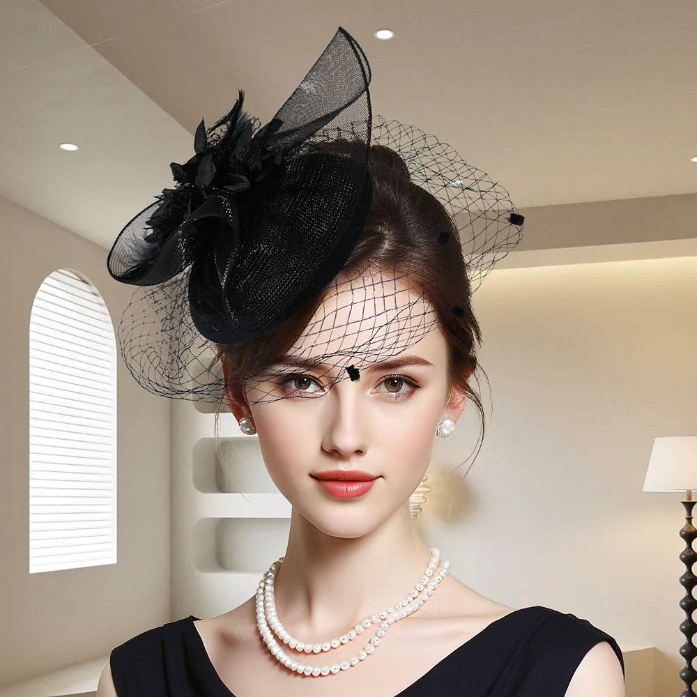Fascinators Tejido Sombrero de fieltro Boda Fiesta de Té Carrera de caballos cóctel Elegante Vintage Estilo lindo Con Pluma Flor Celada Sombreros 2026 - $17.49 –P1