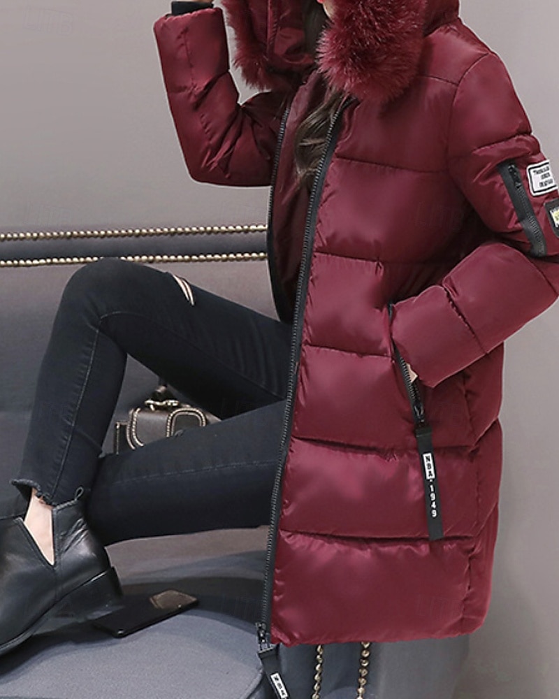 Damen Wintermantel Daunenjacke Warm Bequem Reißverschluss Tasche Lässig Einfarbig Urlaub Alltagskleidung Ausgehen Wochenende Lang Mit Kapuze Normale Passform Langarm Oberbekleidung Schwarz Weiß Rosa 2026 - $24.99 –P11