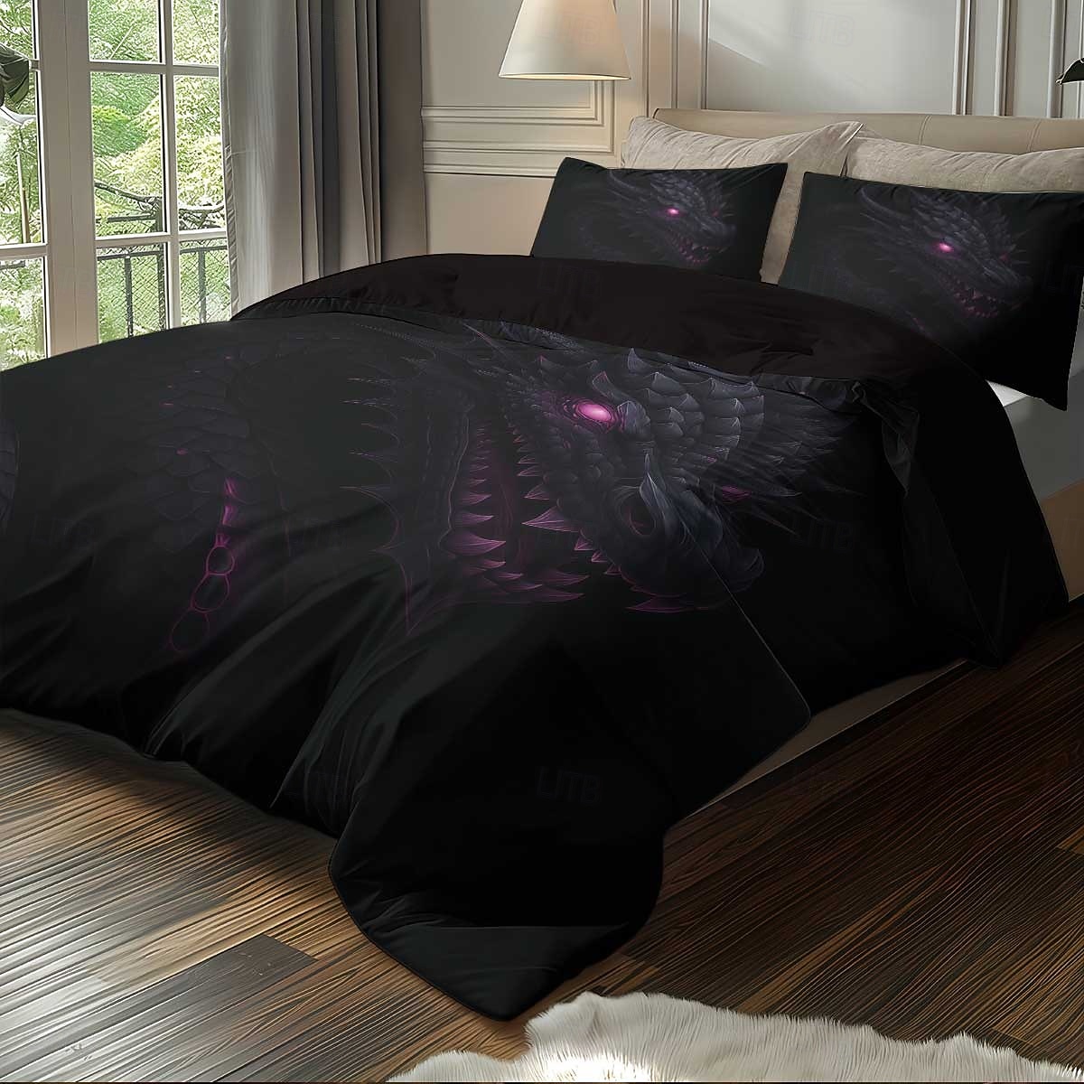 Parure de lit 3 pièces en duvet motif dragon noir et violet pour grand lit, housse de couette en peluche courte douce avec 2 taies d'oreiller – Literie de chambre d'hôtel, confortable & confortable de 2026 ? $37.99 –P3