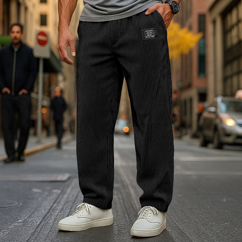 Men's Trousers Corduroy Pants Baggy Pants Straight Leg Sweatpants Drawstring Elastic Waist Solid Color Comfort Full Length Outdoor Daily Streetwear Vacation Fashion Black Navy Blue Micro-elastic 2026 - $25.99 –P7
