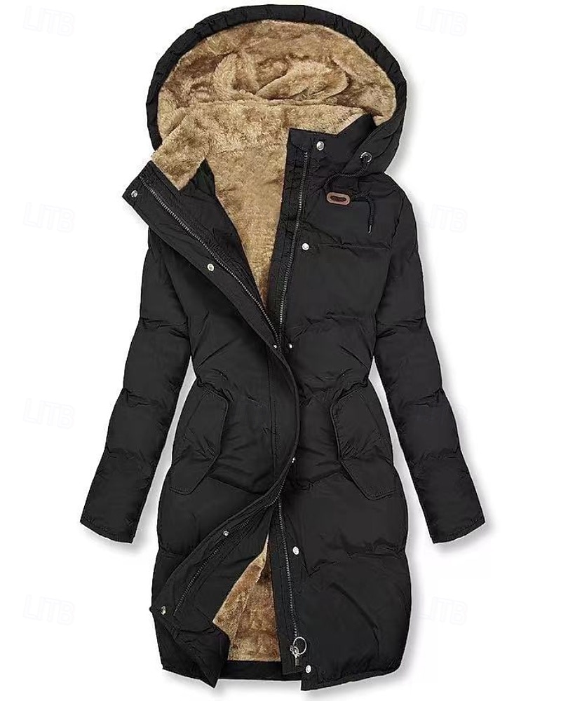 Dam Anorak Håller värmen Bekväm Dragkedja Ficka Ledigt Slät Utomhus Semester Dagliga kläder Utekväll Lång Huva Normal Långärmad Ytterkläder Svart Gul Grön Höst Vinter 2025 - $85.99 –P1