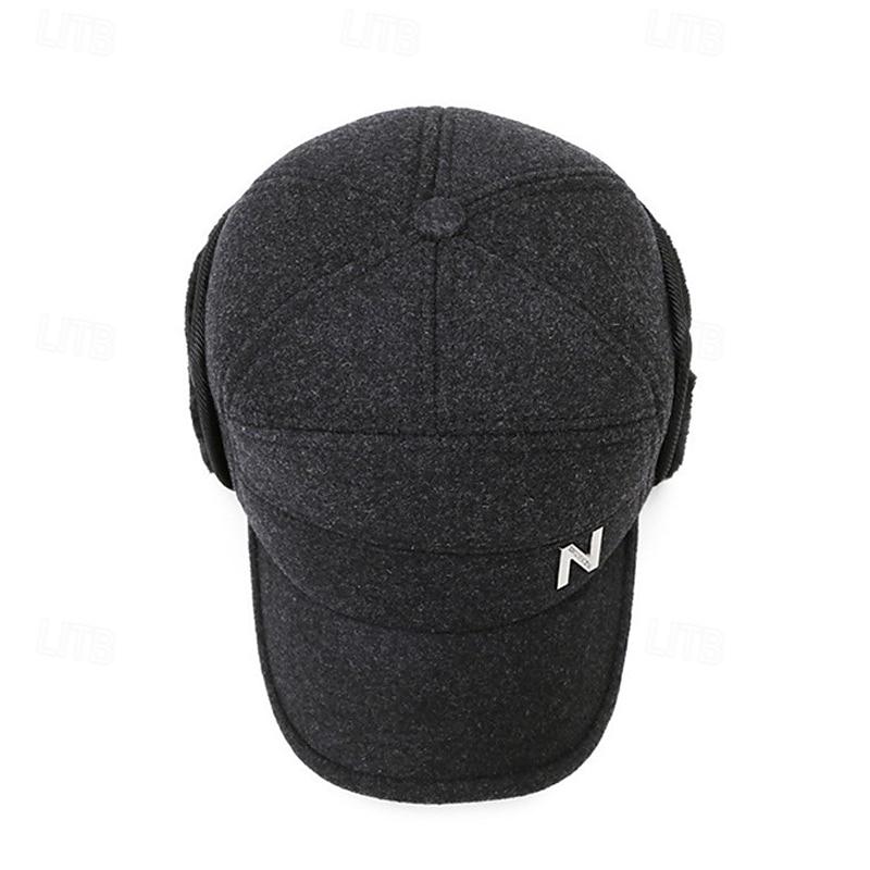 2026年 男性用 耳あて付き帽子 冬の帽子 ウィンターウォームキャップ 耳あて付き冬用野球帽 冬用野球帽 ブラック グレー ポリエステル ファッション 現代コンテンポラリー デイリーウェア デート 単色/無地 保温 防風  コレクション – $9.49 –P6