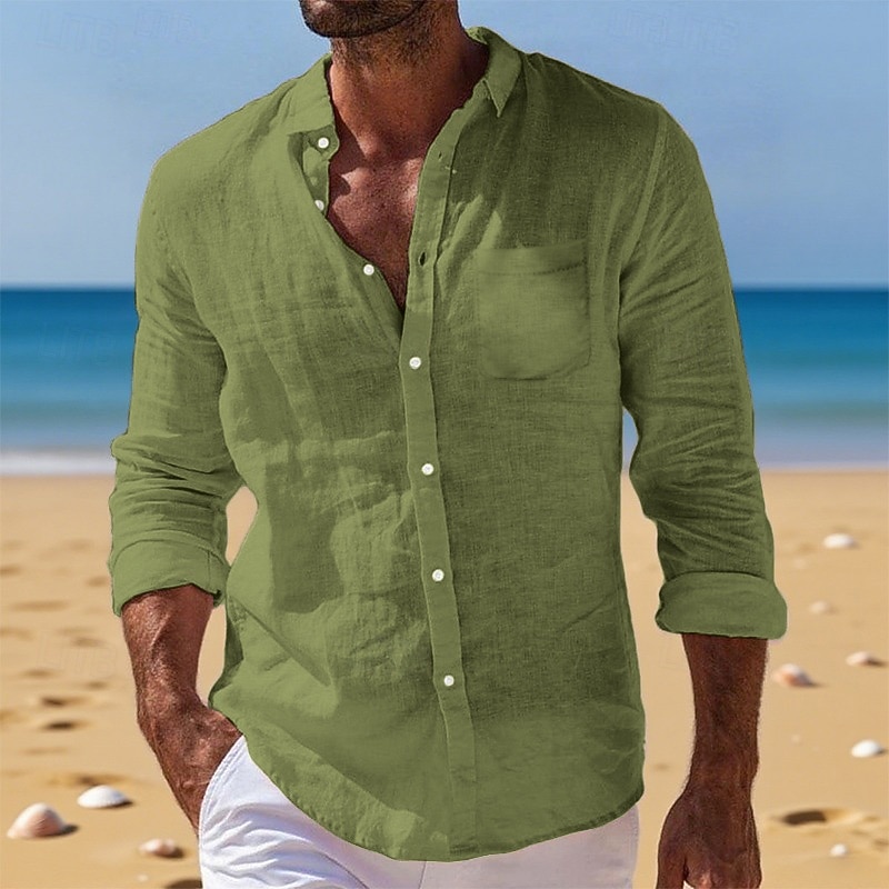 Voor heren Overhemd Linnen overhemd Zomer overhemd Button-down overhemd Strand hemd Overhemden zonder broek Effen Vakantie Alledaagse kleding Zwart Wit Lichtgroen Blozend Roze Lange mouw Strijkijzer 2026 - $12.99 –P5
