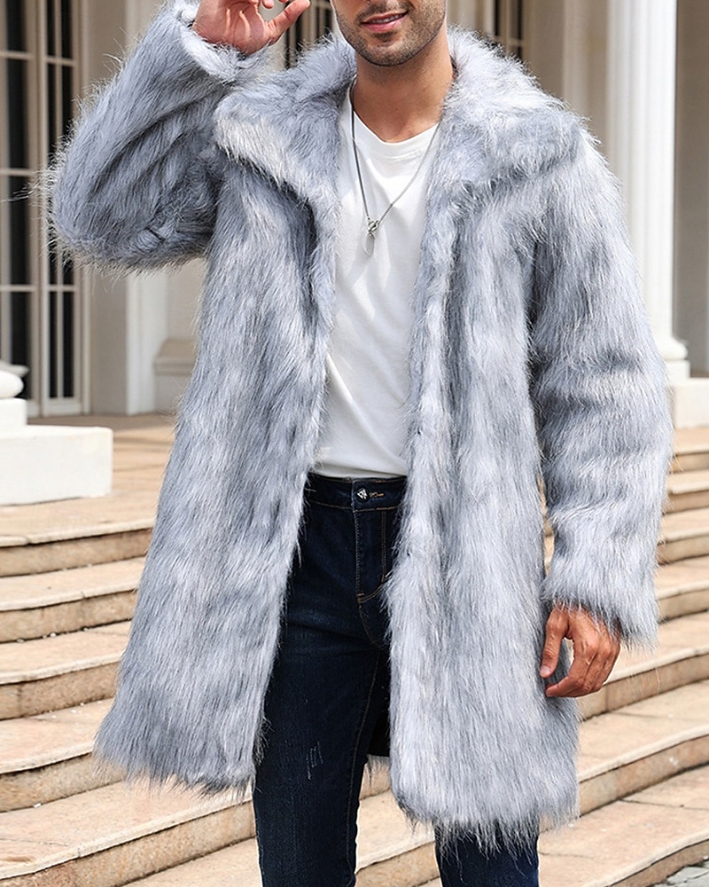 Herren Winterjacke Kunstpelzmantel Urlaub Täglich Thermowarm Fleece Herbst Winter Einfach Mode Streetwear Revers Lang Kamel Dunkelgrau Schwarz Weiß Gelb Jacken 2026 - $74.99 –P9