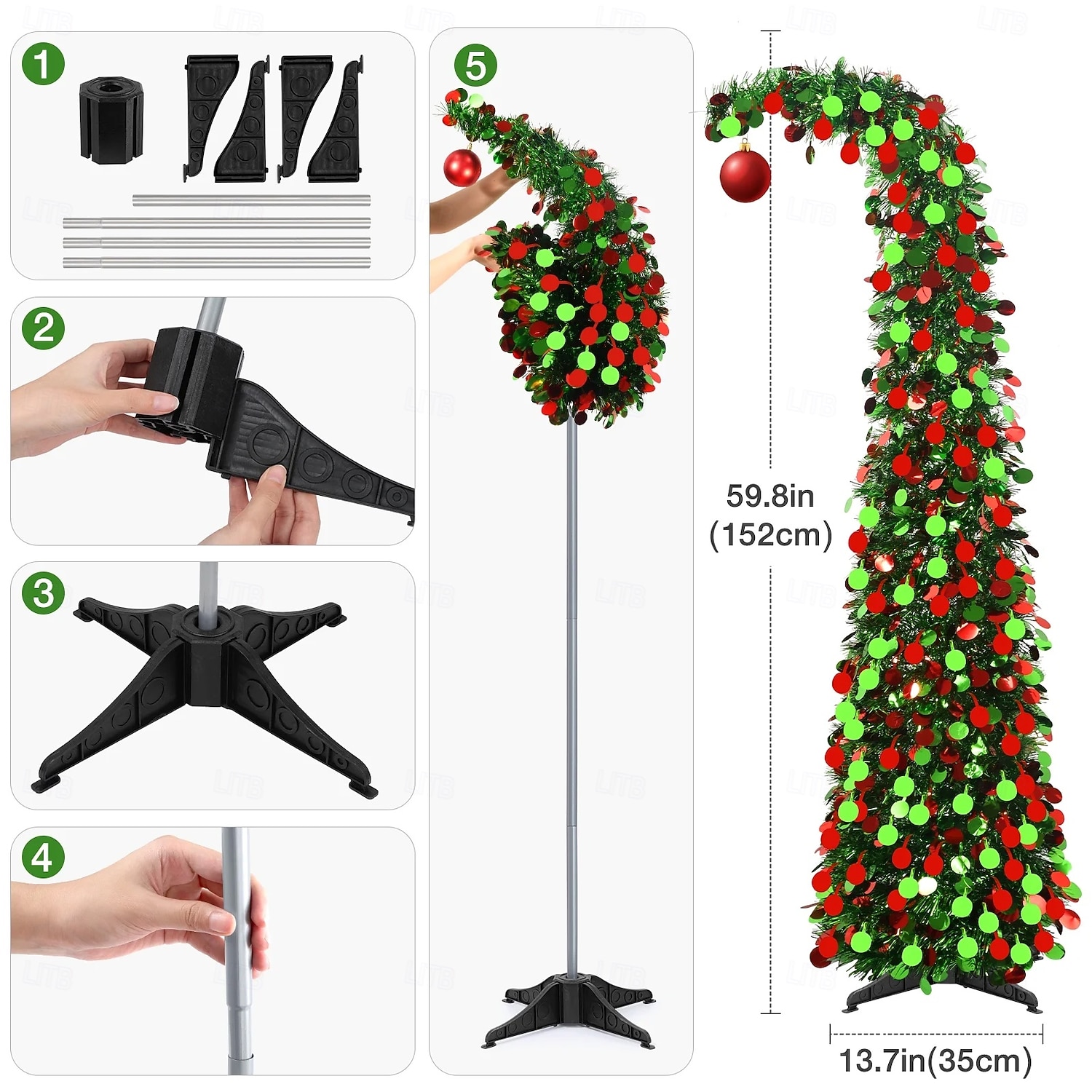 Christmas crooked neck red and green decorative circular Christmas tree 5M50Leds warm light string indoor apartment living room porch holiday decorative light 5FT 2025 - CAD $40.99 –P9