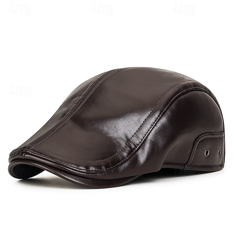 Men's Ear Flap Hat Winter Leather Hat Flat Cap Winter Hats Winter Warm Cap Black Coffee PU Leather Fleece Fashion Modern Contemporary Daily Wear Date Solid / Plain Color Thermal Warm Windproof 2026 - $9.49 –P7