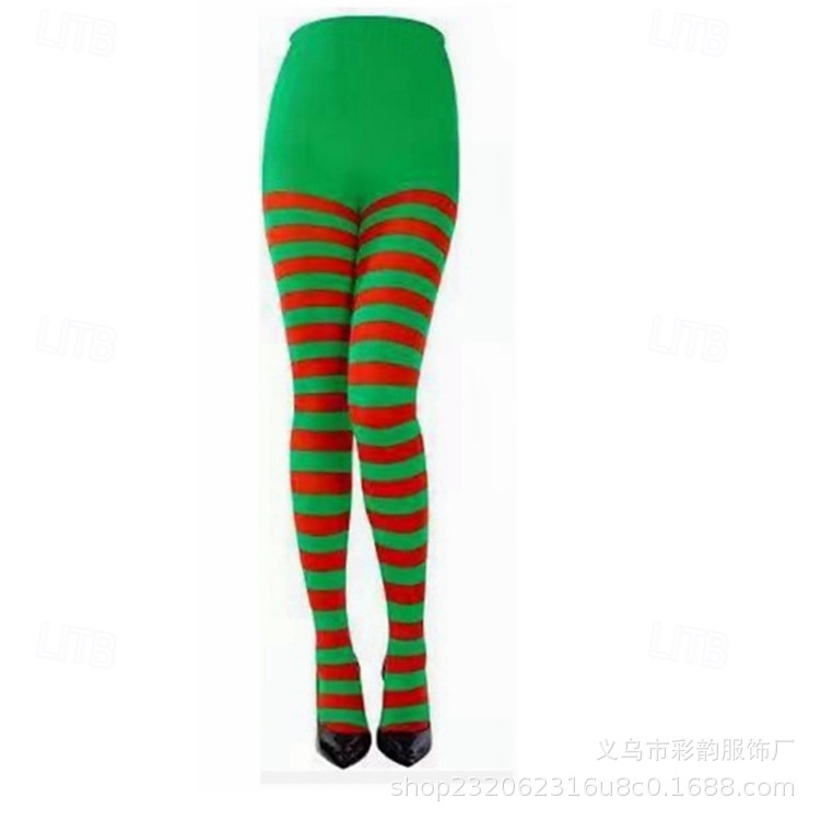 Dámské vánoční pruhované punčocháče, slavnostní červeno-zelené strečové legíny na sváteční kostýmy &párty oblečení 2026 - $7.99 –P4