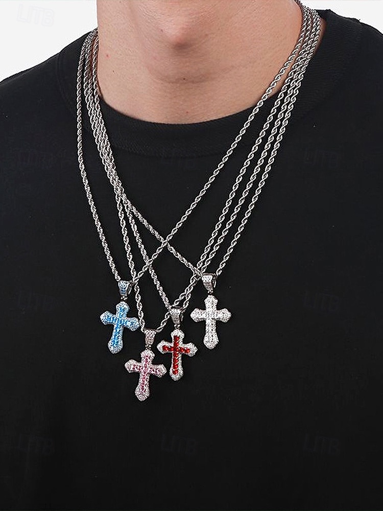 Мужское рождественское ожерелье-крест из сплава, разноцветное, с искрящимся кристаллом, стильный аксессуар для праздничных вечеринок и повседневной носки 2026 - $9.99 –P3