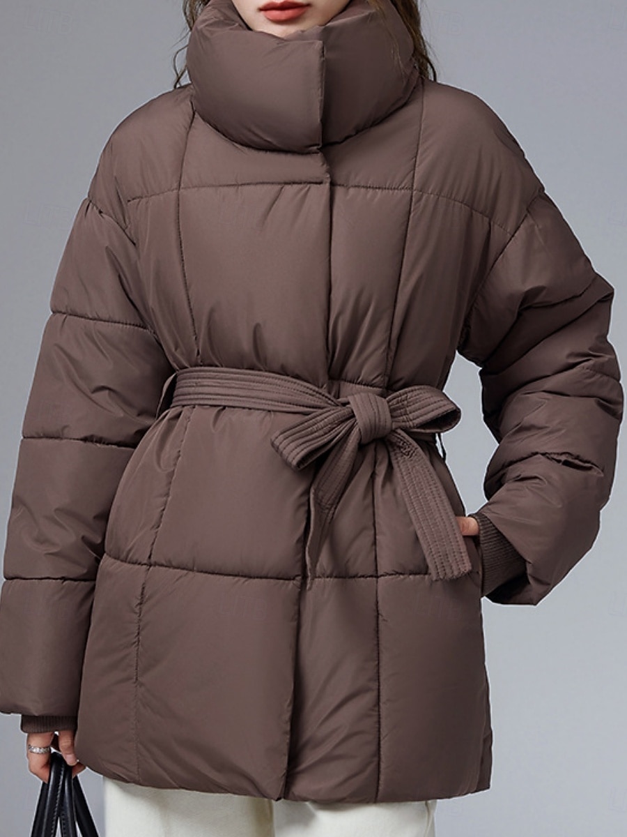 Mulheres Parka Confortável Respirável gravata na frente Bolsos Casual Tecido Férias Rua Casual Roupa Diária Zíper Longo Colarinho Chinês Normal Manga Longa agasalhos Preto Branco Café Primavera Outono de 2026 por $48.99 –P1