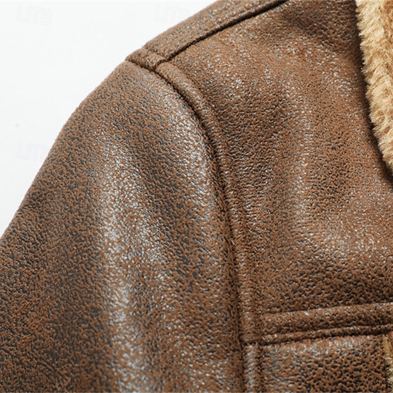 Herren Kunstlederjacke Fleecejacke Bikerjacke Motorradjacke Urlaub Täglich Winddicht Warm Tasche Herbst Winter Einfach Mode Klassisch Revers Regulär Schwarz Khaki Kaffee Jacken 2026 - $72.99 –P5