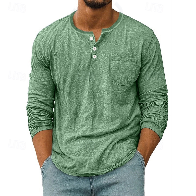 Herren T Shirt Henley Hemd T-Shirt Langarmshirt Langarm Henley Frühling Herbst Einfach Mode Designer Basic Taschen Urlaub Straße Ausgehen Schwarz Weiß Rote Top T-Shirt für Herren 2025 - $21.99 –P2