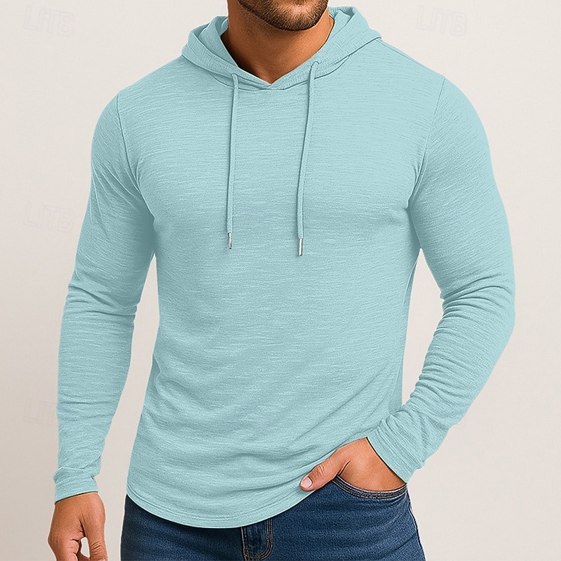 Per uomo Maglietta Manica Lunga Con Cappuccio Primavera Autunno Tutte le stagioni Tinta unica Tradizionale / Vintage Felpe Con cappuccio Puro Casuale All'aperto Abbigliamento sportivo Blu chiaro del 2026 a $21.99 –P4