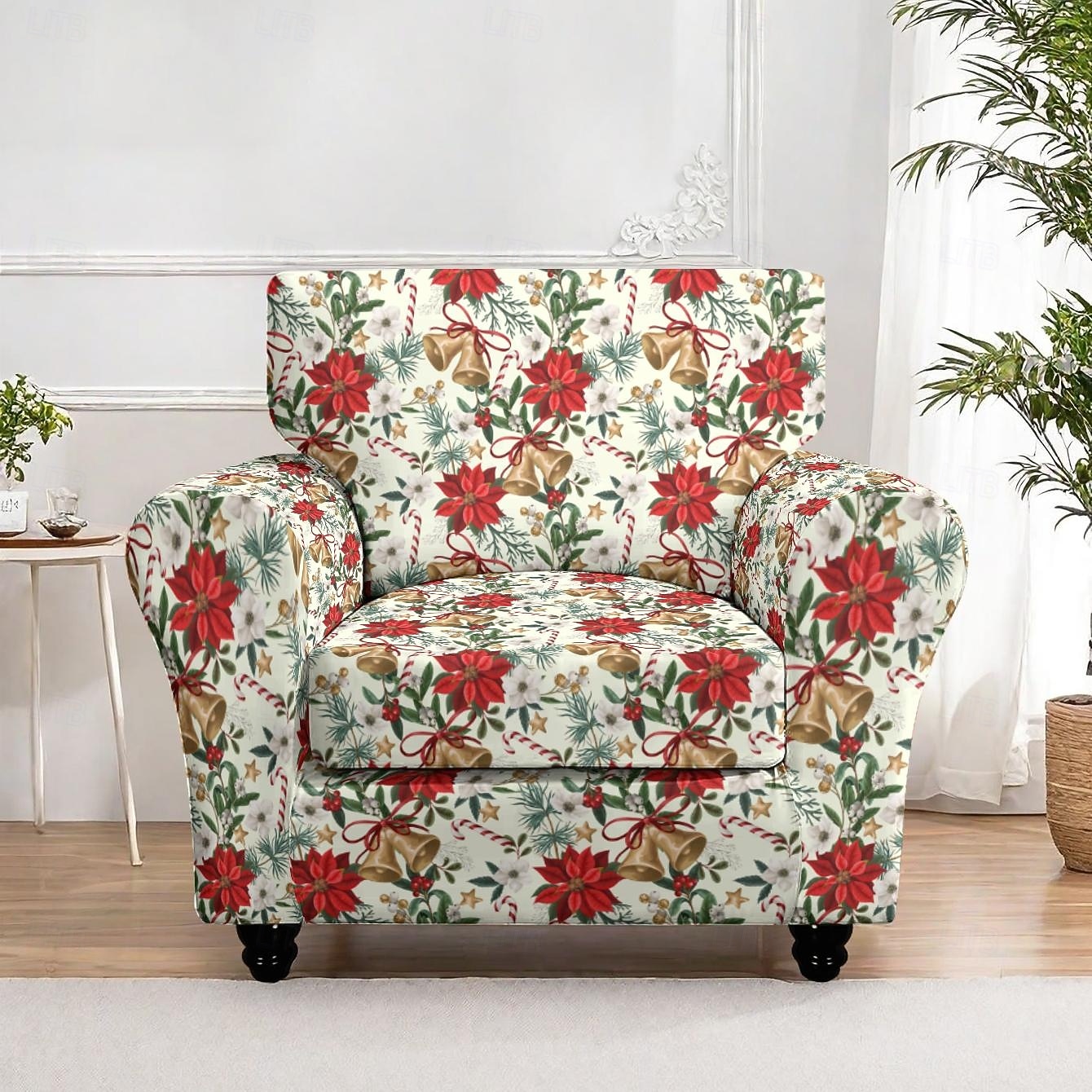 Fundas navideñas para sillones y sofás, confeccionadas en poliéster elástico teñido con hilo, con diseño de plantas, ideales para la decoración navideña del hogar. 2025 - $29.99 –P3