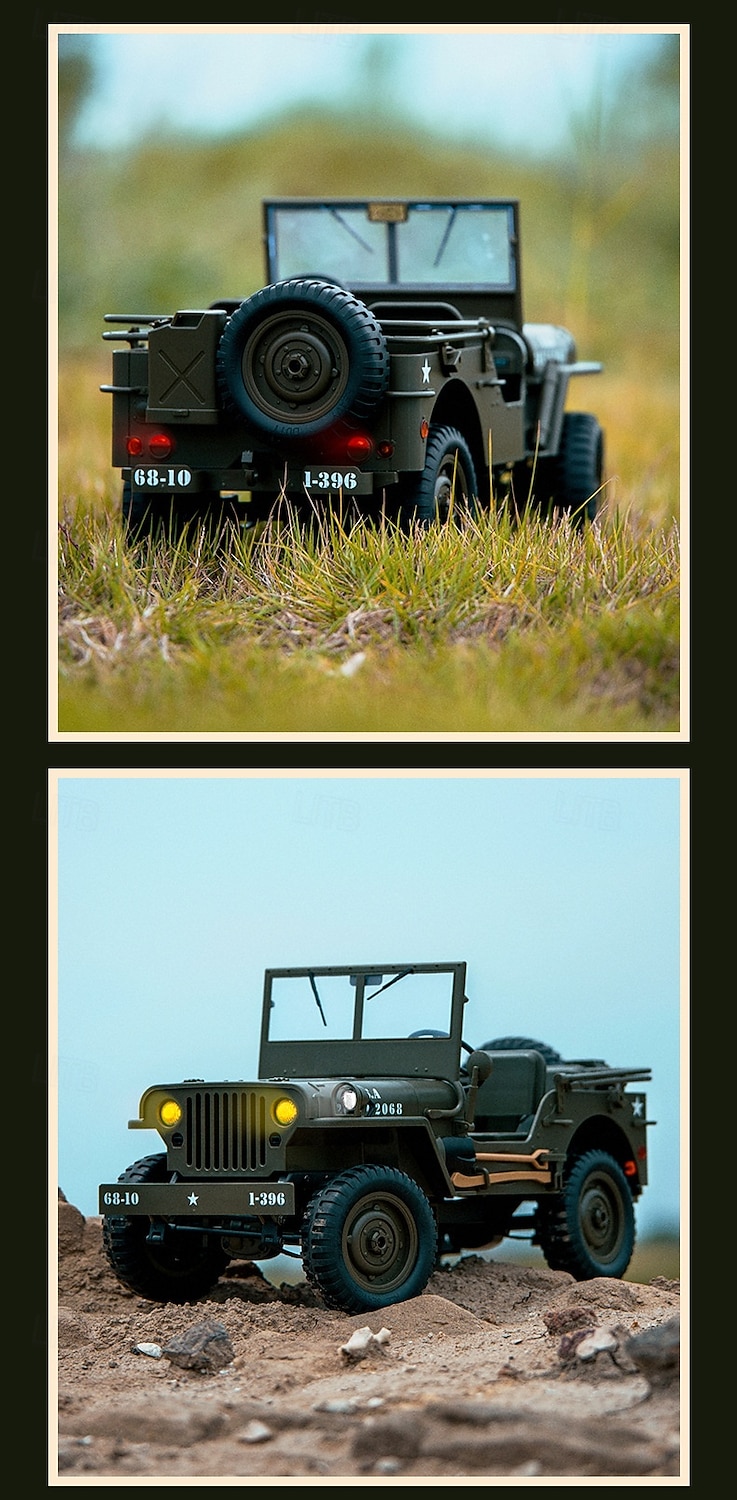 רכב צבאי RC לאסף - ג'יפ וויליס צבאי בסגנון שלט רחוק - דגם מפורט לחובבים וילדים מתנה לחג המולד 2026 - $118.99 –P12