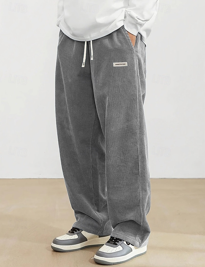 Bărbați Pantaloni Pantaloni Corduroy Pantaloni largi Pantaloni casual Pantaloni de sport cu picior drept Cordon Talie elastică Culoare solidă Confort Lungime totală Zilnic Casă În aer liber Modă Șic 2026 - $25.99 –P5