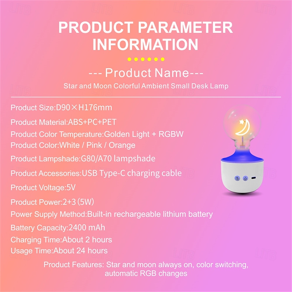 1 шт. светодиодный ночник в форме луны и звезды G80, перезаряжаемая настольная лампа RGB желтого цвета с регулировкой яркости, декор для комнаты, подарочный светильник в форме луны 2025 - $17.99 –P9
