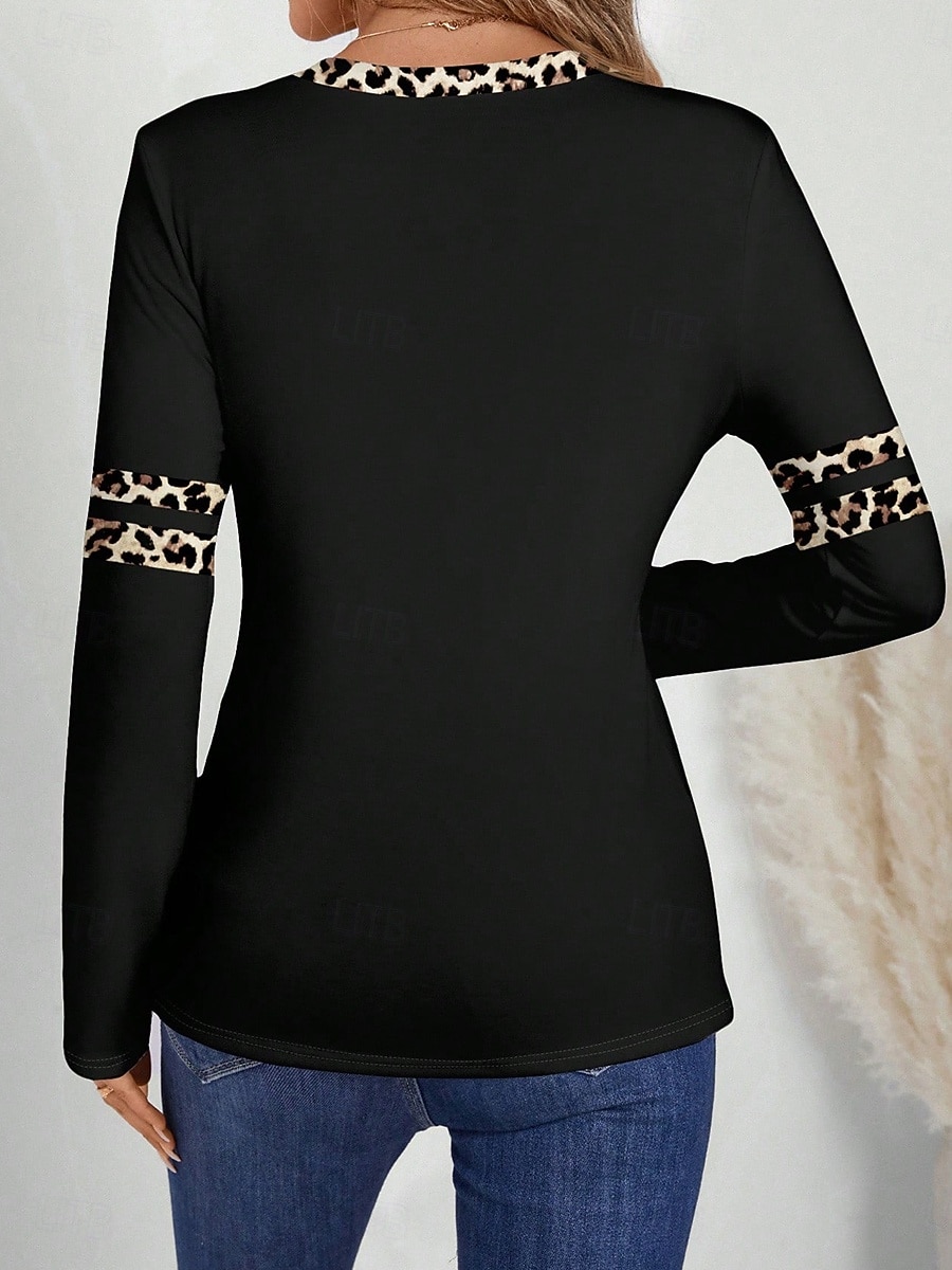 Per donna Maglietta Stampato Grafico Geometrico Vintage Elegante Classico Manica Lunga Scollo a V Top Regolari Quotidiano Nero Autunno Inverno del 2026 a $24.99 –P2