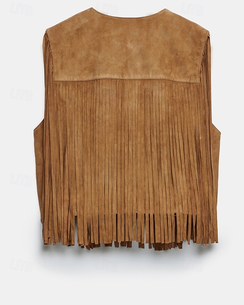 Damskie Bluzka Frędzel Równina Zachodni Bez rękawów W serek Zwykłe topy Święto Wyjściowe Czarny Jasnobrązowy Lato Wiosna 2026 - $32.99 –P14