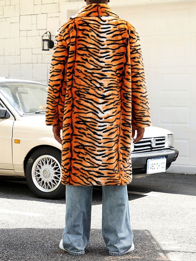 Herre Vinterjakke Fuskepels Feriereise Daglig Hold Varm Fleece Høst Vinter Tigerpels Mote Gatemote Knaphul Lang Oransje Jakker 2026 - $70.99 –P6