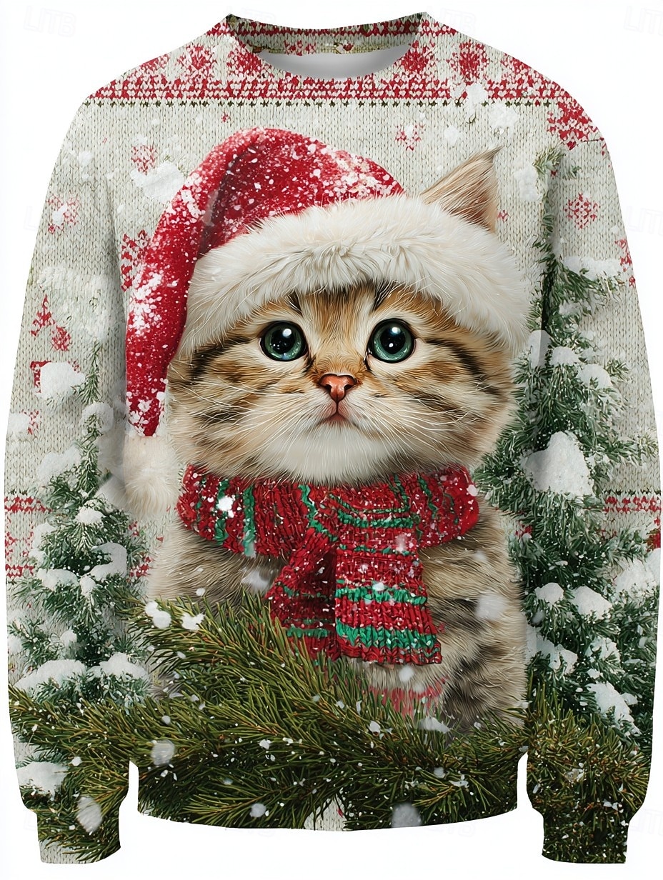 Damen Pullover Sweatshirt Grafik Tier Katze Aktiv Süß Lässig Lange Ärmel Rundhalsausschnitt Reguläre Tops Street Casual Urlaub Print Lila Braun Grün Frühling Herbst Winter Frühling 2026 - $28.99 –P1