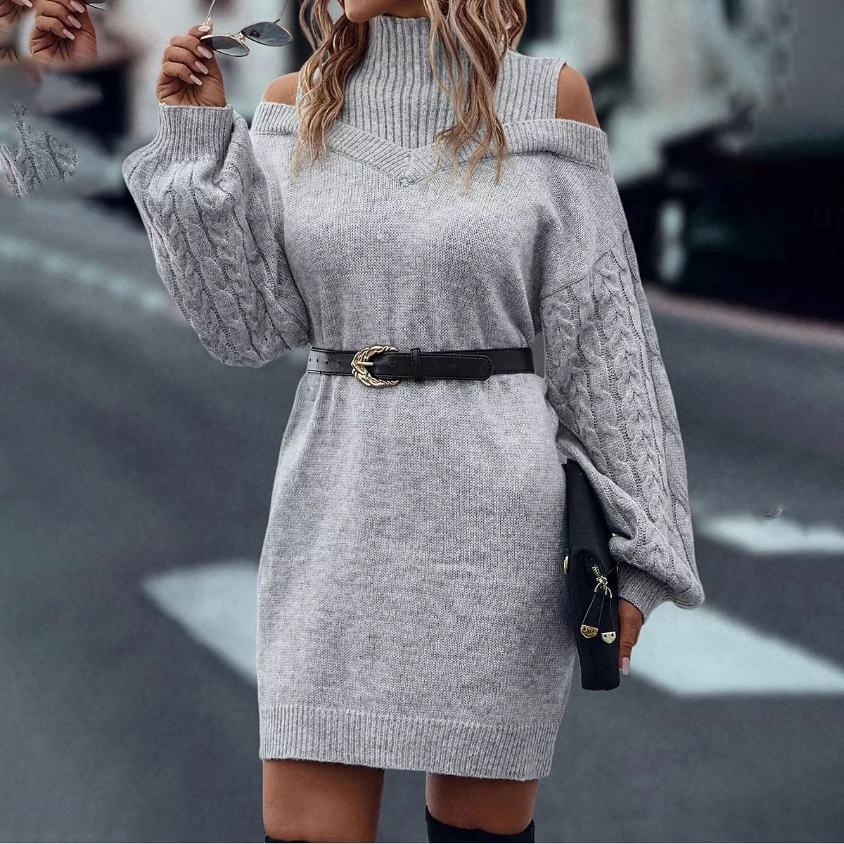 Per donna Abito maglione Elegante Casual Morbido Colore Puro A Coste Dolcevita Lavorato a maglia Spalle scoperte Manica Lunga Top Regolari Maglia All'aperto Quotidiano Weekend Nero Verde Autunno del 2026 a $37.99 –P9