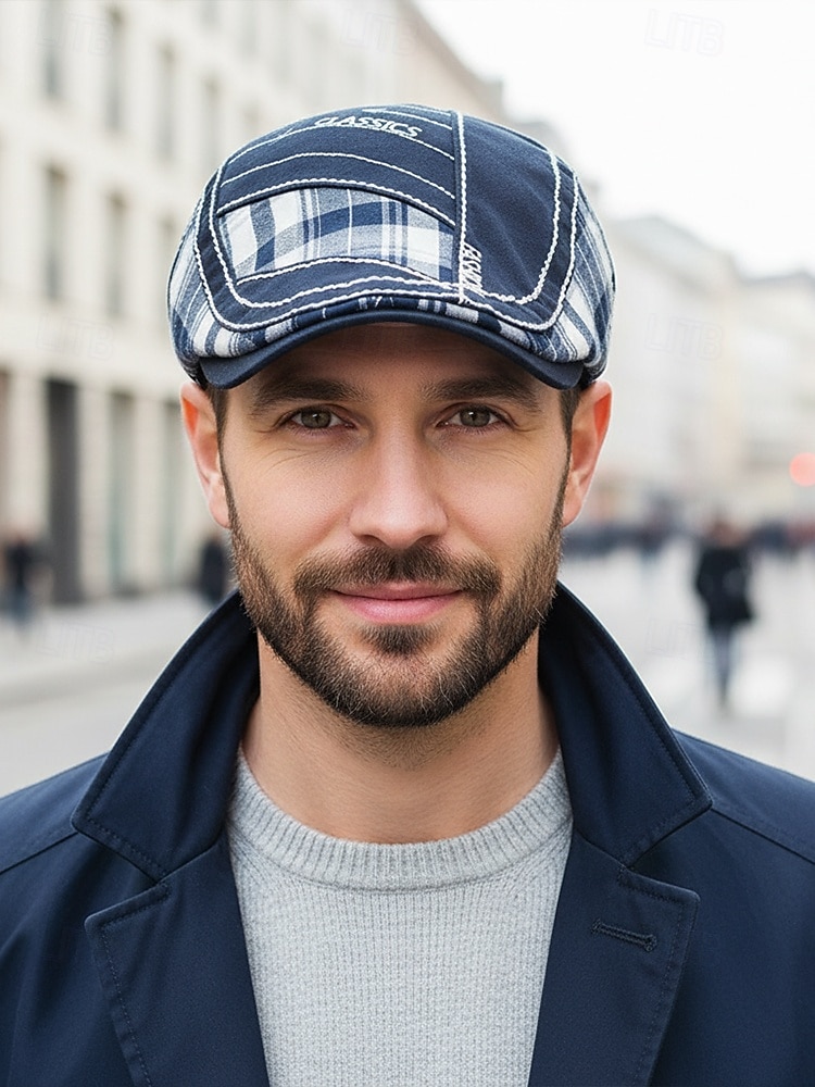 Casquette plate à carreaux en coton pour homme, chapeau gavroche vintage en lierre avec coupe ajustable, cadeau de Noël élégant pour les tenues décontractées et les voyages en plein air de 2025 ? $18.99 –P1