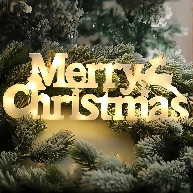 Christmas Decorative Lights LED Sign Lights Battery Powered for Christmas and New Year Home Porch Balcony Trees Bedroom Window Decoration Hanging Light 2025 - CAD $16.99 –P1