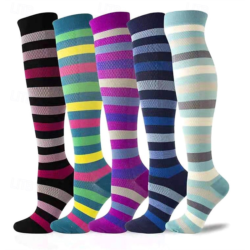 Women's Knee High Socks Outdoor Daily Holiday Rainbow Polyester Basic Classic Casual Elastic Warm 5 Pairs 2026 - $26.99 –P1