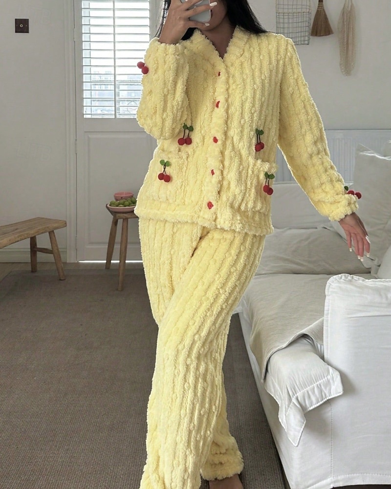 Mujer Pijamas Ropa de salón Conjunto pijama Casual Fruta Bolsillo