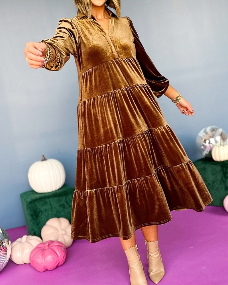 Femmes Robe Midi Robe en Velours Robe de Soirée Robe de Cocktail Élégant Mode Moderne Soirée Coupe régulière Uni manche longue Col de chemise Noir Jaune Vert foncé Bleu de minuit Automne Hiver de 2025 ? $41.99 –P10