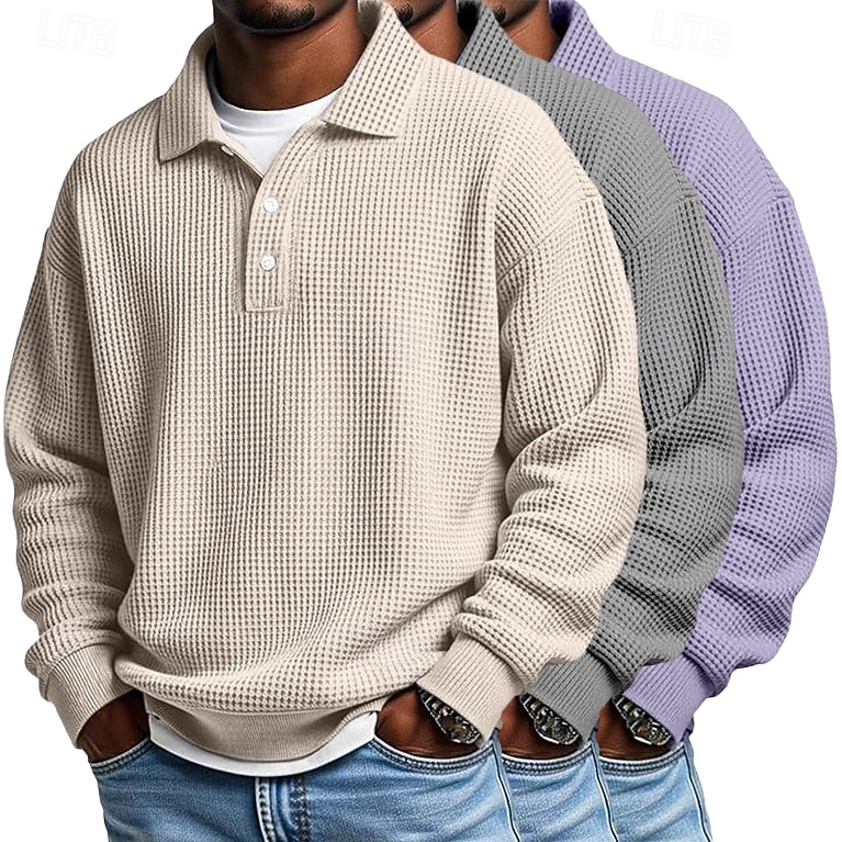 Herren Waffel-Poloshirts Textur Formell Geschäft Klassisch Langarm Mode Einfarbig Einfach 3 Teile Mehrfachpackung Herbst Frühling & Herbst Ganzjahres Lässiger Schnitt 1# 2# 3# 4# 5# 6# 2026 - $62.99 –P6