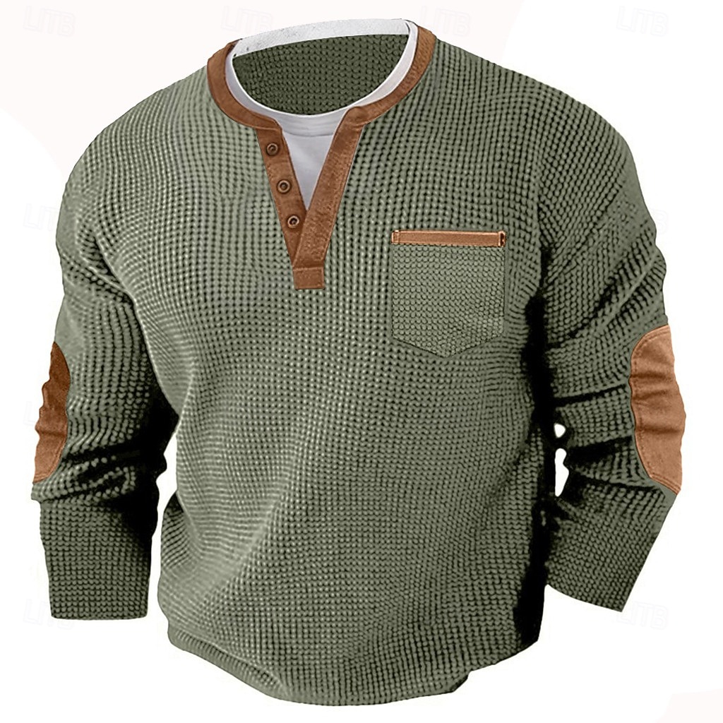 Herren Waffel-T-Shirt Waffel-Henley-Hemd Langarm Henley Herbst Frühling & Herbst Einfarbig Mode Basic Henley Falscher Zweiteiler Urlaub Heim Büro Schwarz Grau Marineblau Top T-Shirt für Herren 2025 - $26.99 –P1