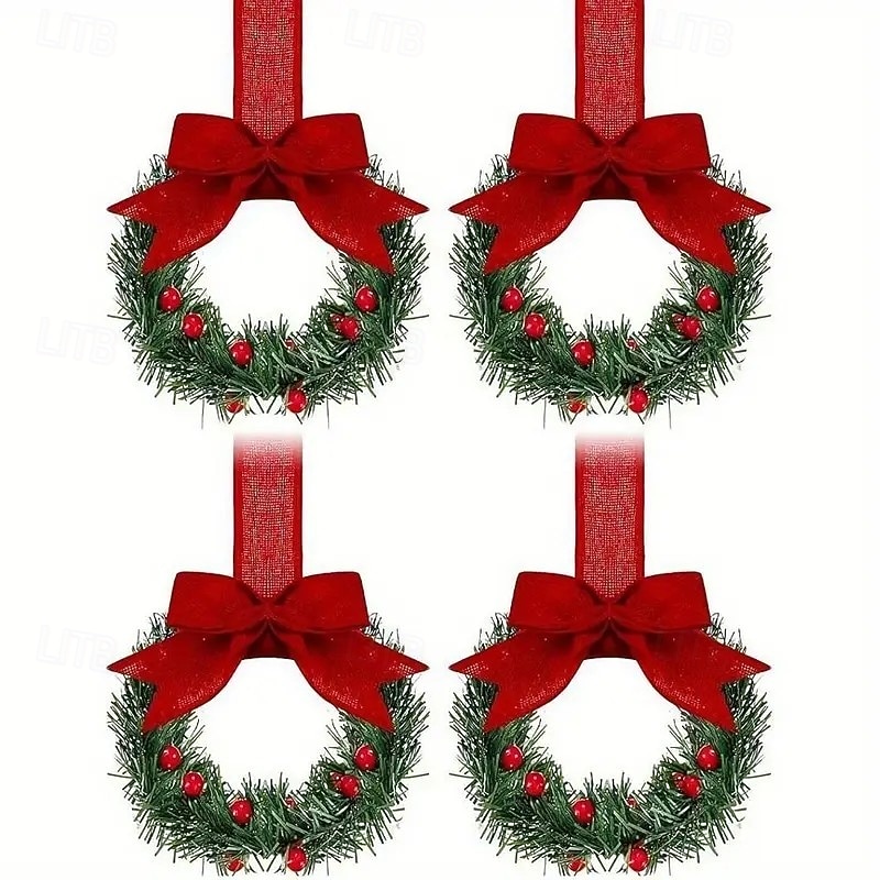 4/6 db-os mini karácsonyi koszorúk piros masnikkal és gyümölcsös díszítésekkel, ünnepi kirakat, szekrény &lakberendezés, tökéletes partikra, szezonális dekoráció 2025 - $22.99 –P7
