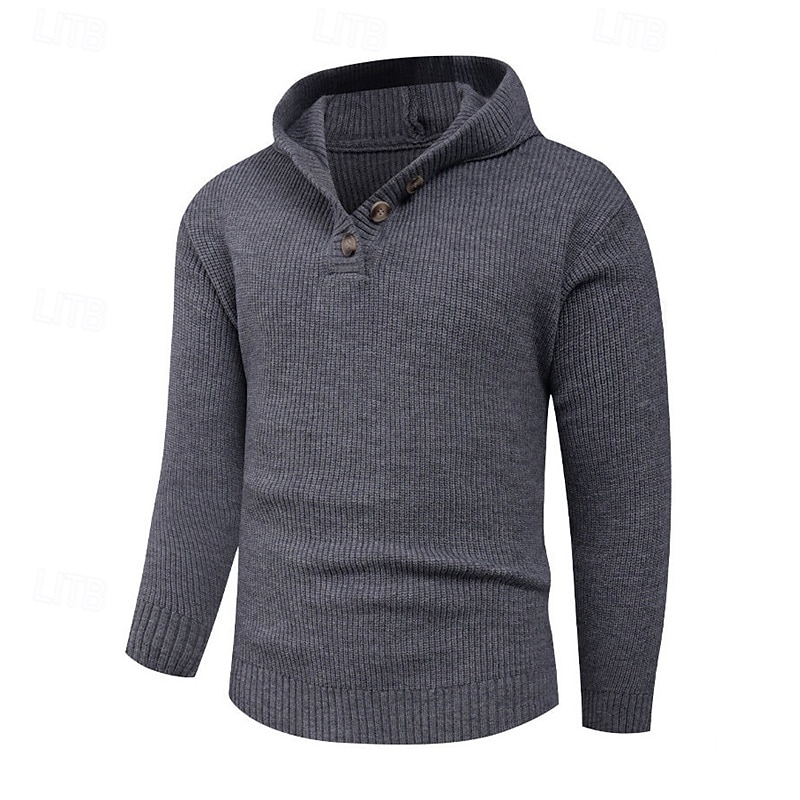 Herren Pullover Strickpullover Gerippt Stricken Normale Oberteile Knöpfe Gestrickt Einfach Mit Kapuze Mode Basic Urlaub Alltagskleidung Bekleidung Herbst Winter Schwarz Hellgrau S M L 2026 - QAR 185.61 –P2