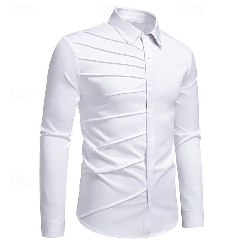 Herren Hemd Kleidhemd Knopfhemd Einfach Hochzeit Party Schwarz Weiß Wein Marineblau Langarm Revers Frühling Herbst Bekleidung Patchwork 2026 - $37.99 –P5