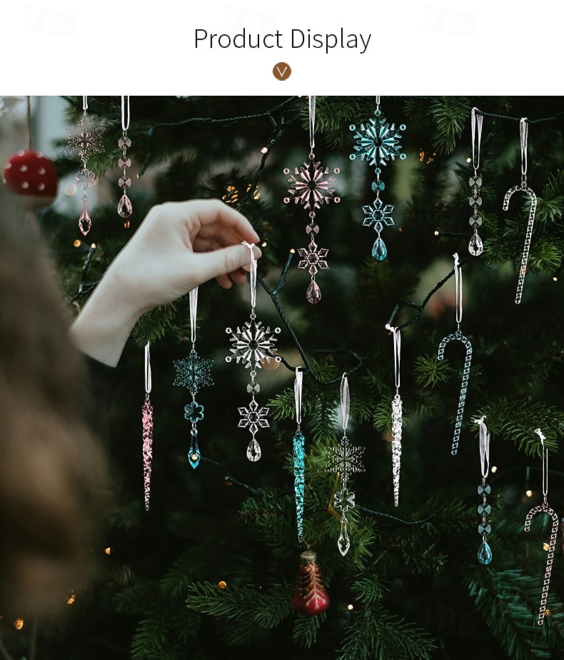 20 ks vánočních křišťálových závěsných ozdob, průhledných akrylových rampouchů a sněhových vloček na vánoční stromeček, vánoční dekorace do domu 2025 - $12.99 –P12