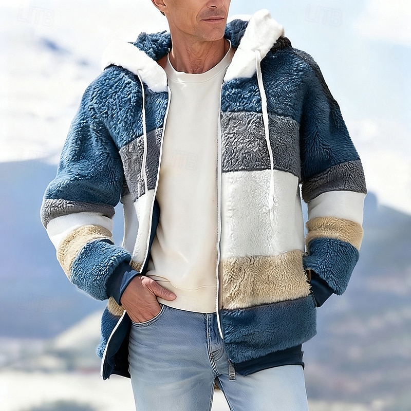 Pánské Zimní bunda Teddy Coat Dovolená Denní Zahřívací Kapsy Fleece Podzim Zima Barevné bloky Módní Šik ven Kapuce Standardní Černá Fialová Vodní modrá Fialová Hnědá Saka 2025 - $36.99 –P6