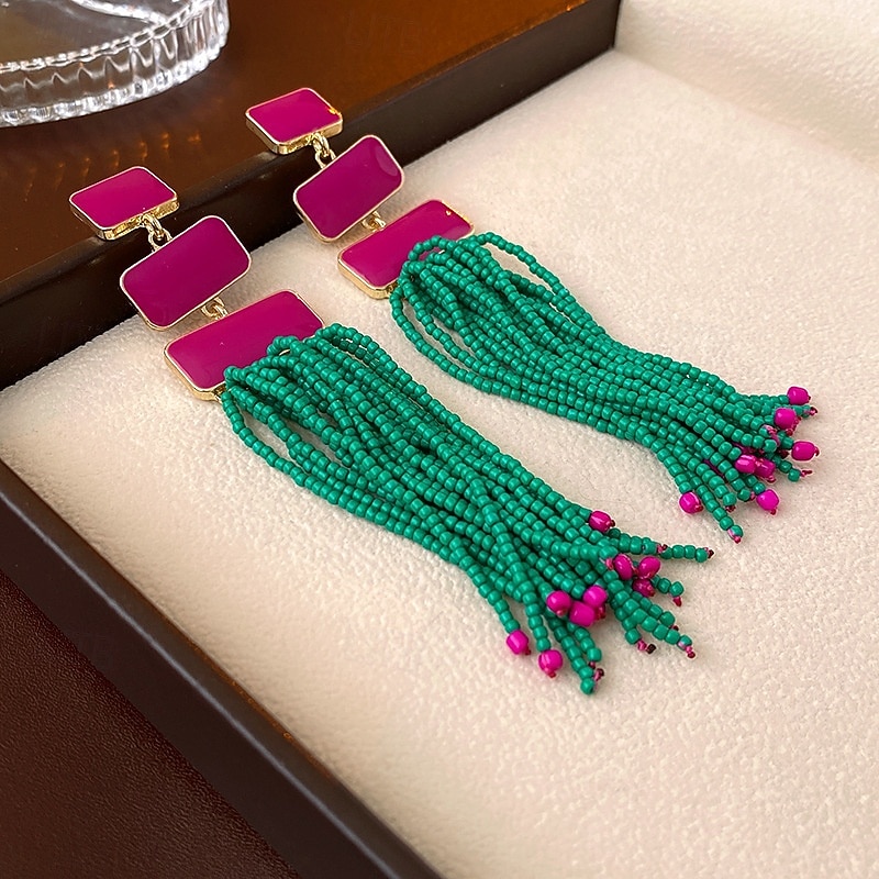 женские красные и зеленые серьги-кисточки из бисера — праздничные рождественские украшения, аксессуары для праздничных вечеринок и зимних нарядов 2026 - $11.99 –P1