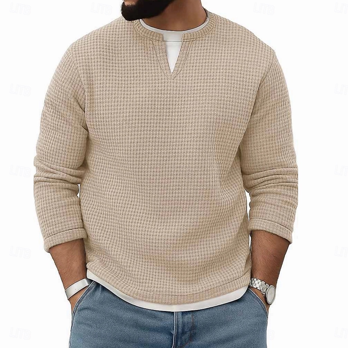 Per uomo Maglietta Waffle Maglietta Manica Lunga Girocollo Scollo a V Primavera Autunno Inverno Elegante Caldo Vacanza Finto due pezzi Allenamento All'aperto Casa Nero Verde chiaro Blu chiaro del 2025 a $23.99 –P6