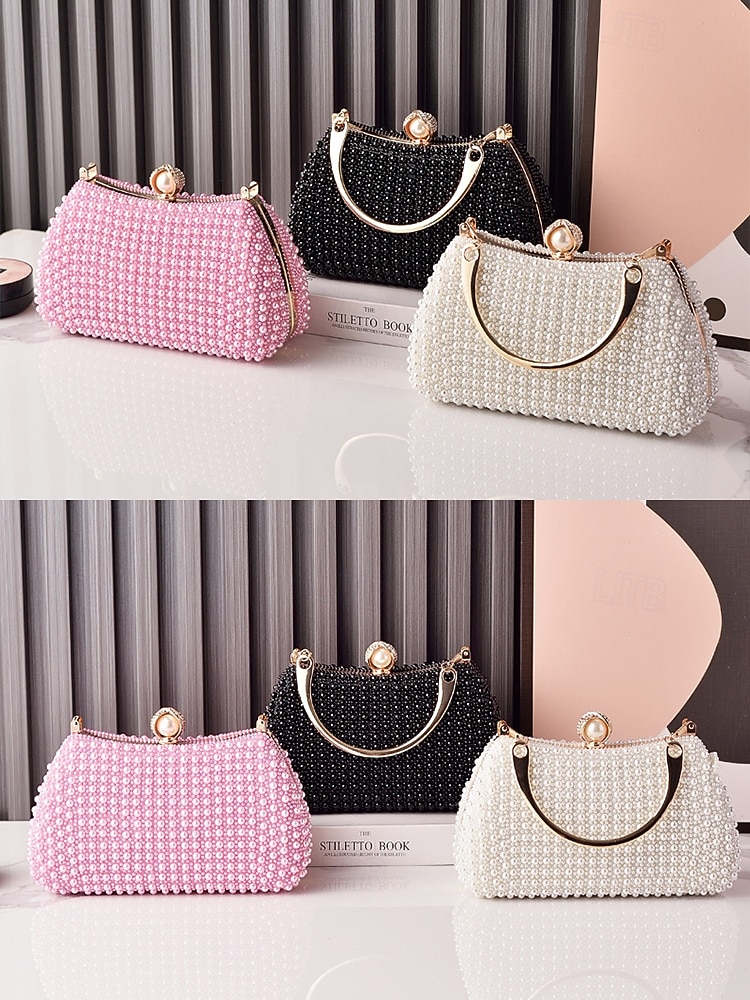 Geantă de seară tip clutch pentru femei cu perle și mâner auriu, geantă elegantă pentru nunți, cocktailuri și evenimente formale – disponibilă în mai multe culori 2026 - $32.99 –P5
