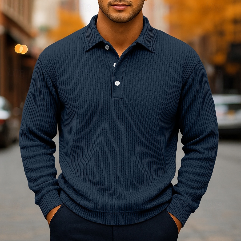 Per uomo Polo Camicia di Velluto a Coste Casuale Sportivo Bavero Manica Lunga Moda Essenziale Tinta unica Testurizzato Bottoni Caldo Autunno Primavera & Autunno Vestibilità regolare Blu Blu scuro del 2026 a $25.99 –P1
